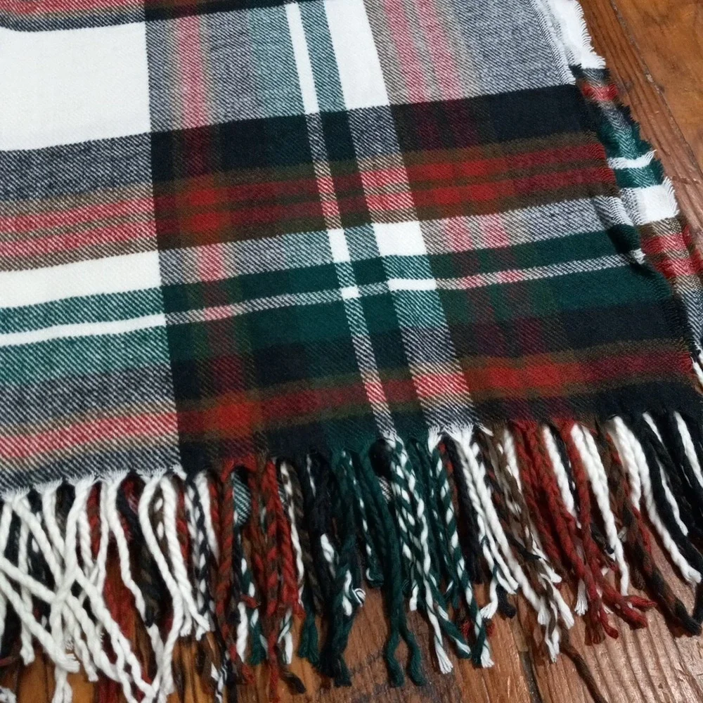 NWOT J Crew Knit Scarf Multicolor Plaid One Size 76x24  Acrylic Blend
